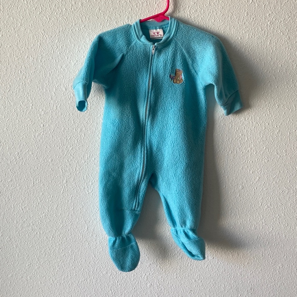Carter's Bright Turquoise Fleece Footed One-Piece